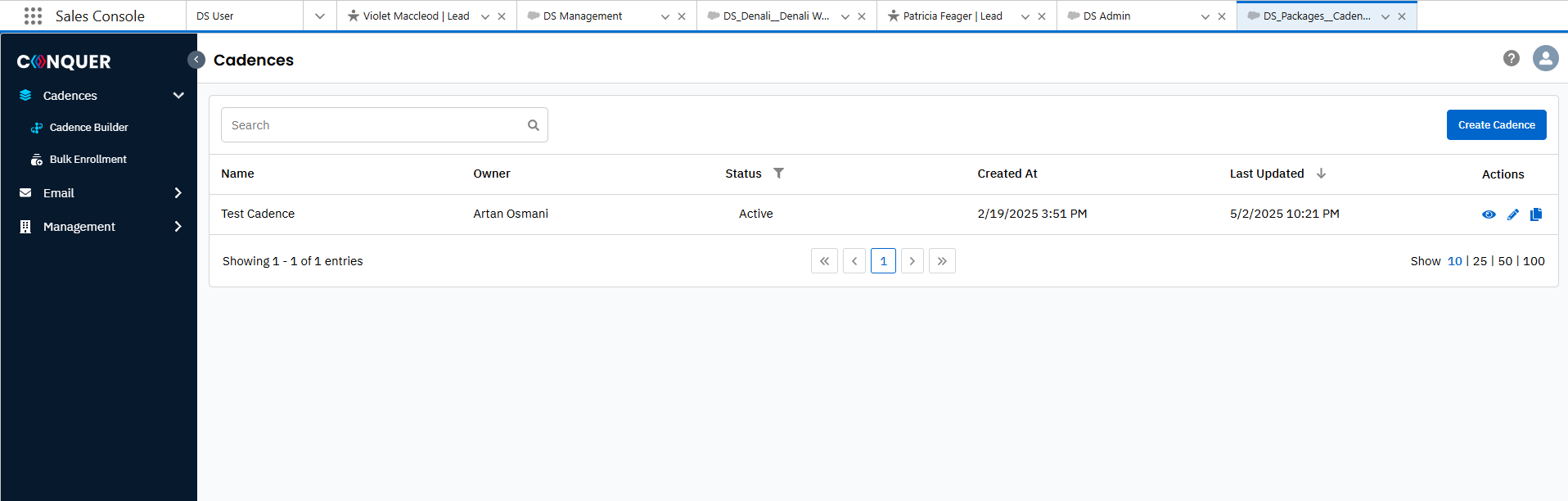 Cadence Management Screenshot